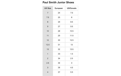 Paul Smith Clothing Size Guides Paul Smith