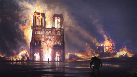 Notre Dame Fire Art Paris France Hd Travel Wallpapers Hd Wallpapers