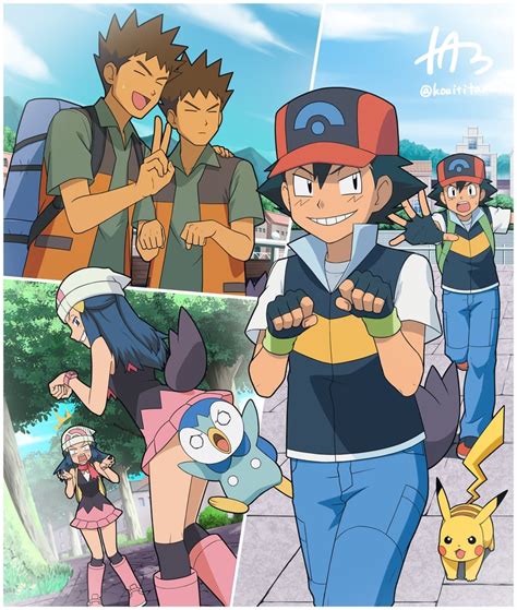 Pikachu Dawn Ash Ketchum Piplup Brock And More Pokemon And More Drawn By Tamura