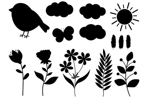 Spring Silhouettes Flowers Silhouettes Birds Silhouettes By