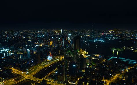 Download Wallpaper 3840x2400 City Buildings Lights Night Aerial