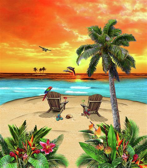 Tropical Island Sunset Digital Art By Messina Graphix Pixels