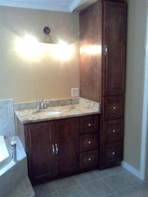 Find double sink bathroom vanities at lowe's today. Bathroom Vanity With Linen Cabinet | Small bathroom ...