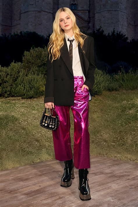 Elle Fanning Upgrades Gucci Suiting With Disco Pants And Glossy Boots Footwear News