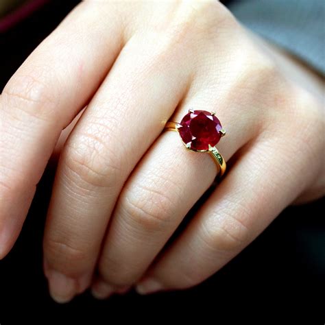 Created Red Ruby 6 Prong Solitaire Ring 5 12 Carats 14k Yellow Gold