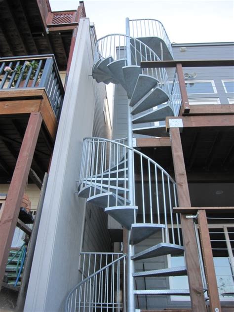 Thanks to the small bottom area, the spiral staircase, as a rule, saves space and can be adjusted to your circumstances. Exterior Spiral Staircase - Industrial - Staircase - San ...