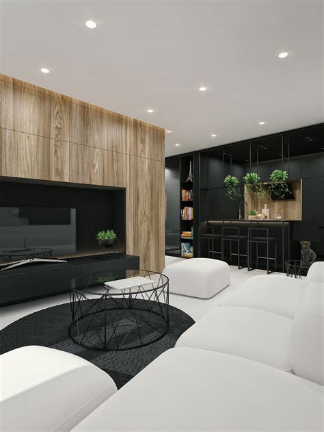 Black living rooms ideas inspiration. Black And White Interior Design Ideas: Modern Apartment by ...