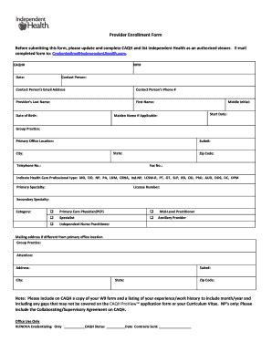 Fillable Online Provider Enrollment Form Independenthealth Fax