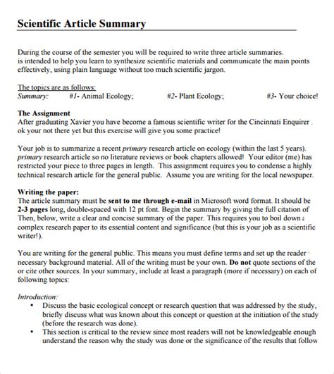 Article Summary Template 7 Download Documents In Pdf Sample Templates