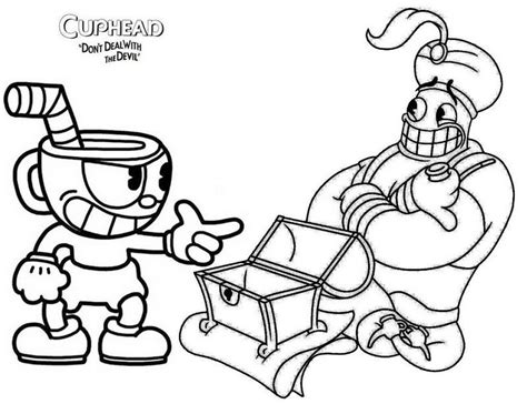50 exclusive coloring pages from the last update of the game with the new character ms. Djimmi the Great and Mugman Cuphead Coloring Page