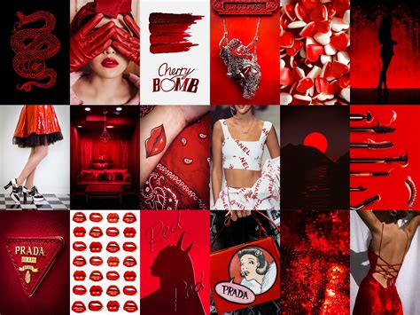 110 Pcs Red Boujee Photo Collage Kit Aesthetic Red Baddie Room Decor
