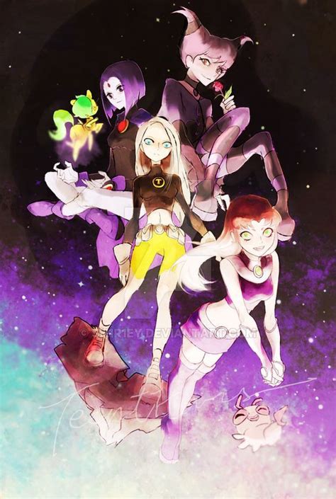 The Titan Girls Raven Starfire Terra And Jinx Teen Titans