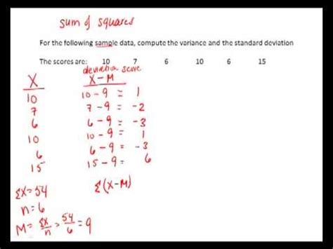 Algebra is one of the most important parts of mathematics when seen together with analysis, geometry, and when residuals for the sum of squares are added together, they are termed as the regression sum of square. Sum of Squares - definitional - YouTube