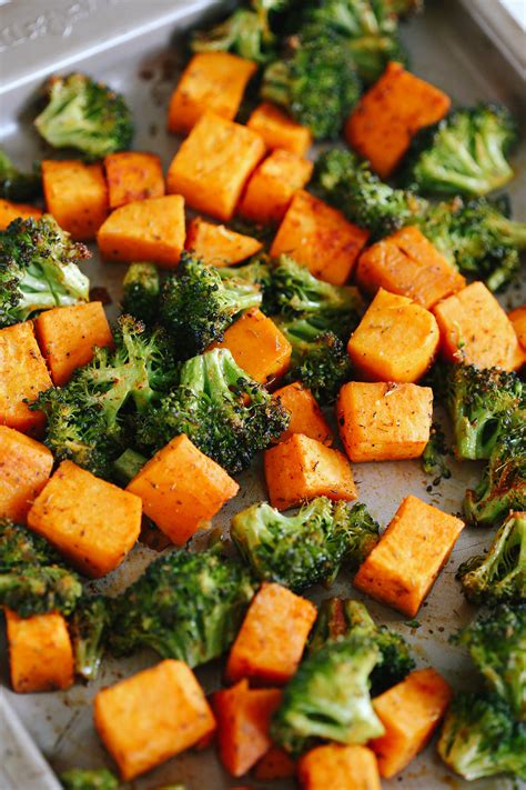 Perfectly Roasted Broccoli And Sweet Potatoes Eat Yourself Skinny