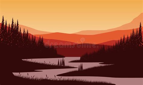 Stunning Mountains Views From The River Bank At Sunset With The