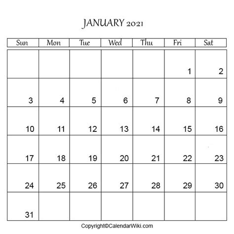 January 2021 Calendar - calendarwiki.com