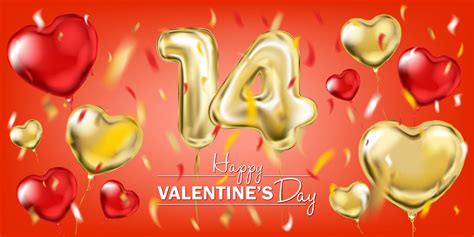Red And Gold Foil Balloons For 14th February And Happy Valentines Day