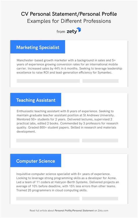If you want to land the very best jobs on the market, you need an impressive cv. Personal Statement/Personal Profile for Resume/CV: Examples