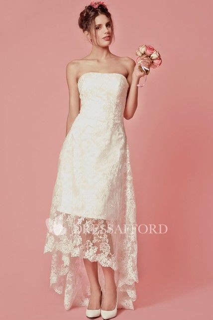 strapless lace high low wedding dress with appliques wedding dresses high low short bridal