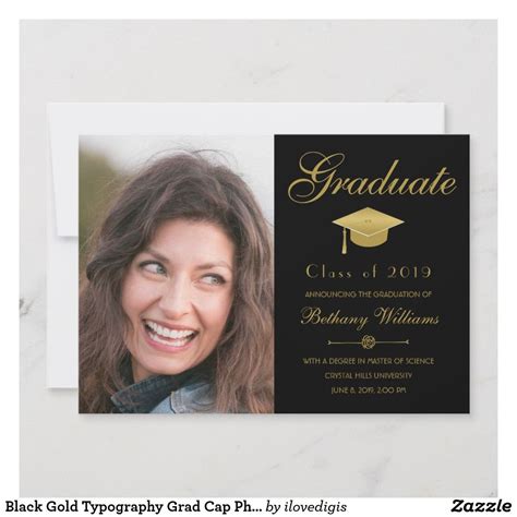 Black Gold Typography Grad Cap Photo 2019 Graduate Announcement