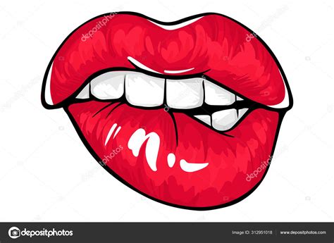 sexy lips bite ones lip lips biting female lips with fuchsia lipstick stock illustration by