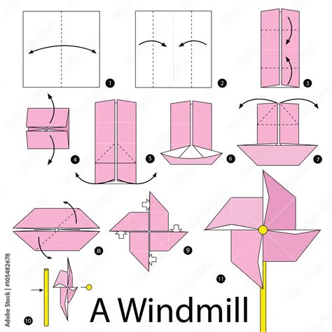 Step By Step Instructions How To Make Origami A Windmill Stock