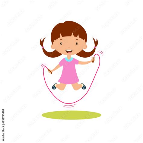 Cute Cartoon Girl Jumping Ropechildren Physical Activities Outdoors