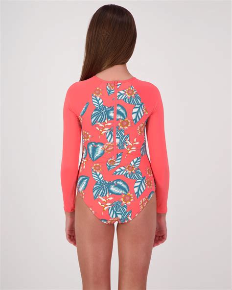 roxy girl s floral time long sleeve surfsuit in dubarry s leafy fast shipping and easy returns