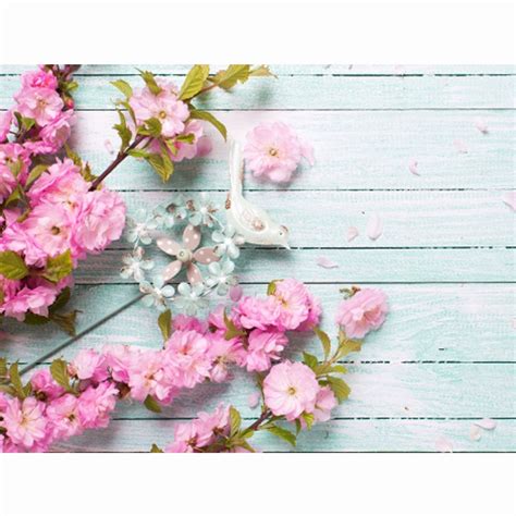Nk Home X Ft X Cm Photography Backdrop Background Blue Wooden Wall Pink Flowers Spring