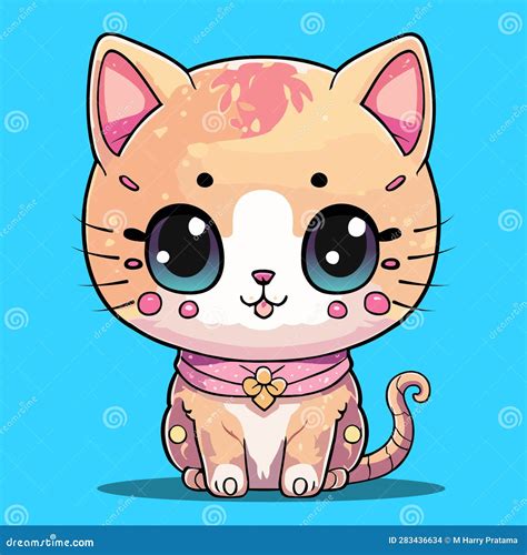 Cute Chibi Cartoon Baby Cat Is Sitting Looking At You Vector Stock