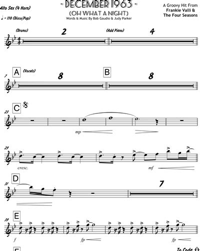 December 1963 Oh What A Night 4 Horns Alto Saxophone Sheet Music By Bob Gaudio Nkoda