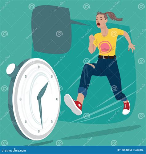 girl chasing of time clock stock vector illustration of disturb 118545866