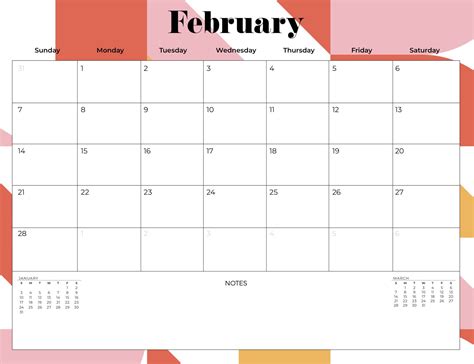 Each month on a separate page with a room for notes. Calendar February 2021 Printable PDF Holidays Template ...