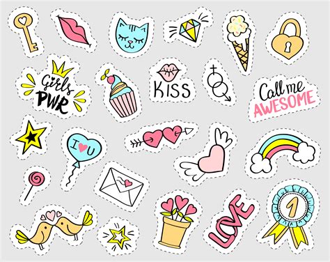 Fashion Girly Stickers Set Collection Of Hand Drawn Fancy