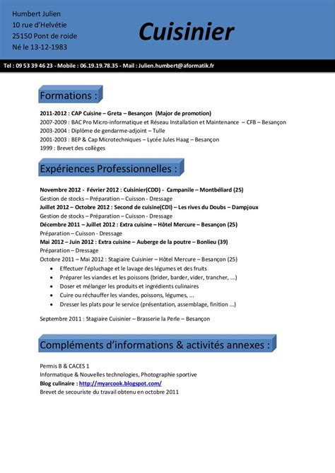 Exemple De Cv Chef De Partie Cuisine
