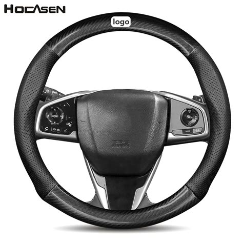 For Honda Carbon Fiber Cow Leather Car Steering Wheel Cover Fit Civic