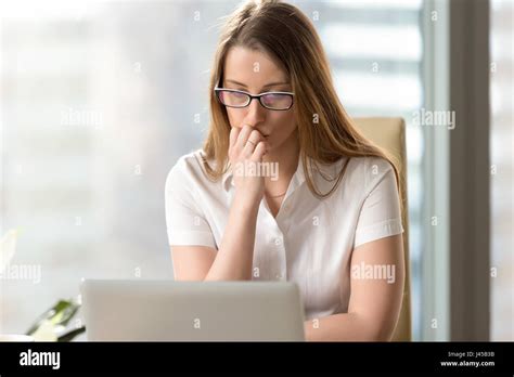 Thoughtful Office Worker Doubts About Work Results Stock Photo Alamy
