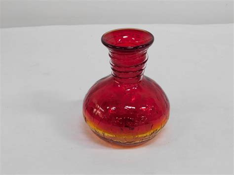Lot Hand Crafted Blenko Amberina Crackle Glass Vase