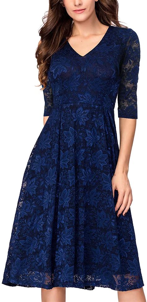 noctflos women s 3 4 sleeves lace fit and flare midi cocktail dress for