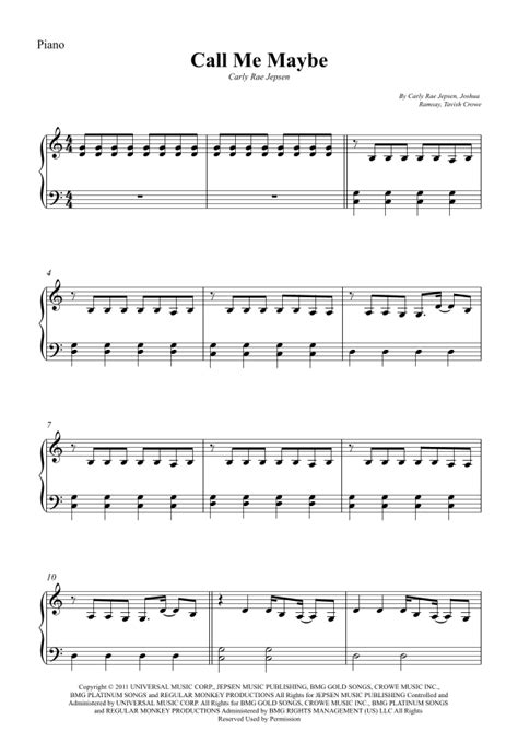 Call Me Maybe Sheet Music Carly Rae Jepsen Piano Solo
