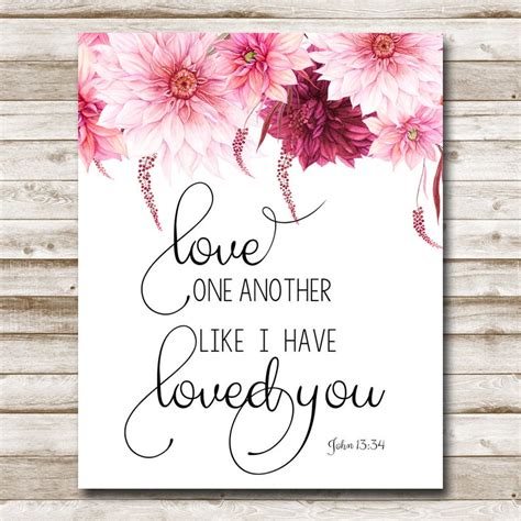 Love One Another John 1334 Pink Floral Wall Art Scripture Art Etsy