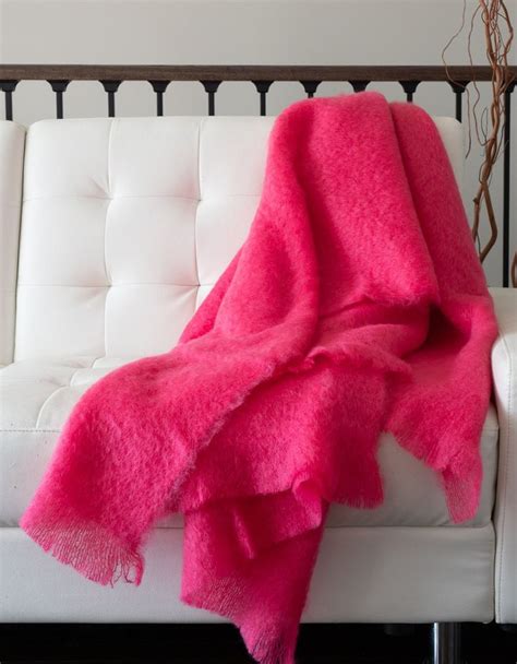 Pure Mohair Throw Blanket Hot Pink Housewarming T Natural Fibers