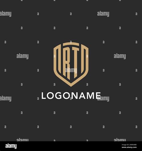 Luxury Rt Logo Monogram Shield Shape Monoline Style With Gold Color And