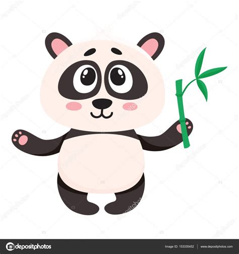 Bonito Sorrindo Bebê Panda Personagem Segurando Ramo De Bambu Na Pata