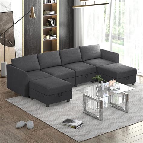 Amazon.com: Mjkone Convertible Sectional Sofa with Storage Seat,4