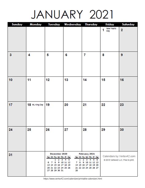 Blank Monthly Calendar Printable 2021