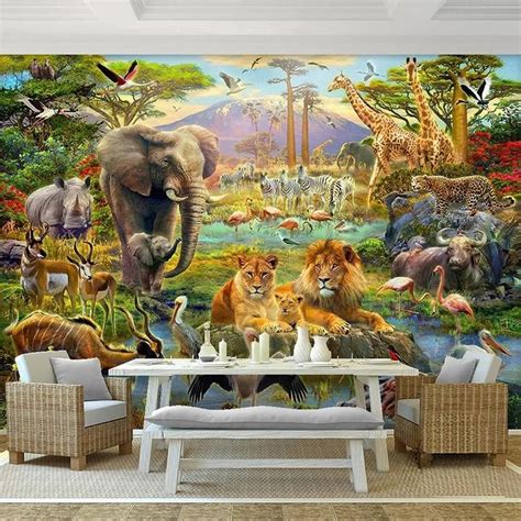 Kid Bedroom Animal Jungle Wall Paper Art 3d Wallpaper
