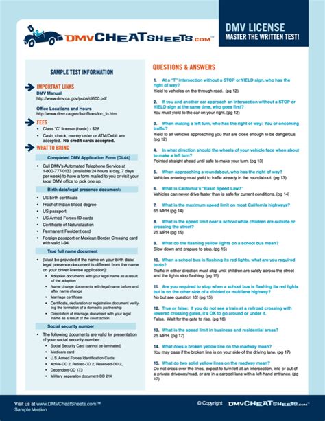 Dc Learners Permit Cheat Sheet And Practice Test Bundle