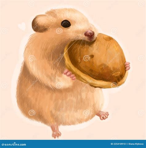 2d Digital Draw Hamster Illustration Hamster With Pancake Stock Photo
