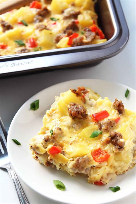 Breakfast Casserole With Eggs Potatoes And Sausage Leelalicious